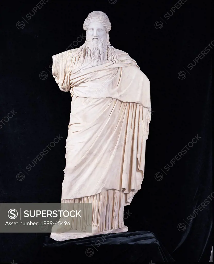 Statue of Dionysus Sardanapalo, by Unknown artist, 310 - 300, 1st Century, Luni Marble. Italy. Lazio. Rome. Palazzo Massimo alle Terme. Sala VII - inv. 108605. Whole artwork. Front view of Statue of Dionysus Sardanapalo Roman copy of a Hellenistic original from the via Appia Antica, Two saints - State of preservation of the figure is well preserved, the head has been restored