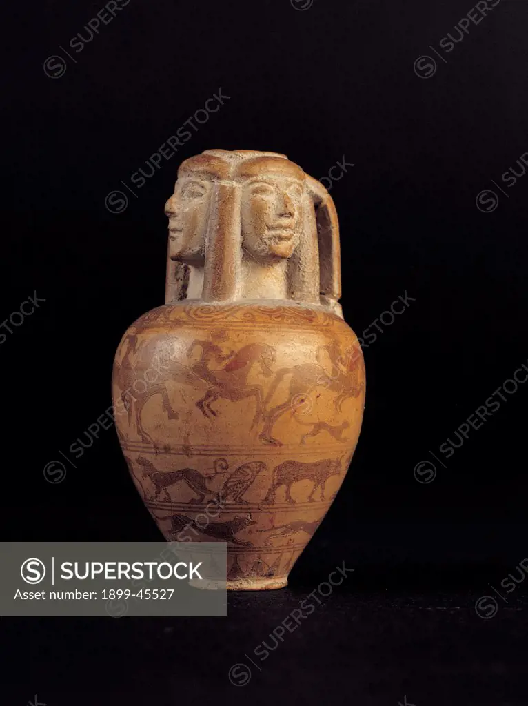 Vase, by Unknown artist, 7th Century, . Italy: Puglia: Taranto: Taranto: National Archaeological Museum. Whole artwork. Vase face animals