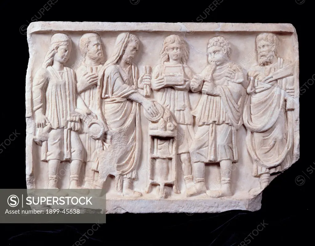 Relief with a Sacrifice Scene, by Unknown artist, 250 - 300, 3rd Century, . Italy: Lazio: Rome: Palazzo Massimo alle Terme. Whole artwork. Men sacrifice