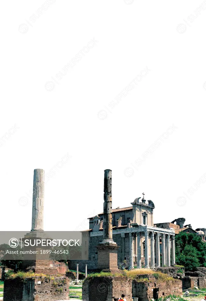 Temple of Antoninus and Faustina, by Unknown artist, 141, 2nd Century, . Italy: Lazio: Rome: Roman Forum. View ancient Rome temple columns Roman forum ruins Temple of Antonino e Faustina