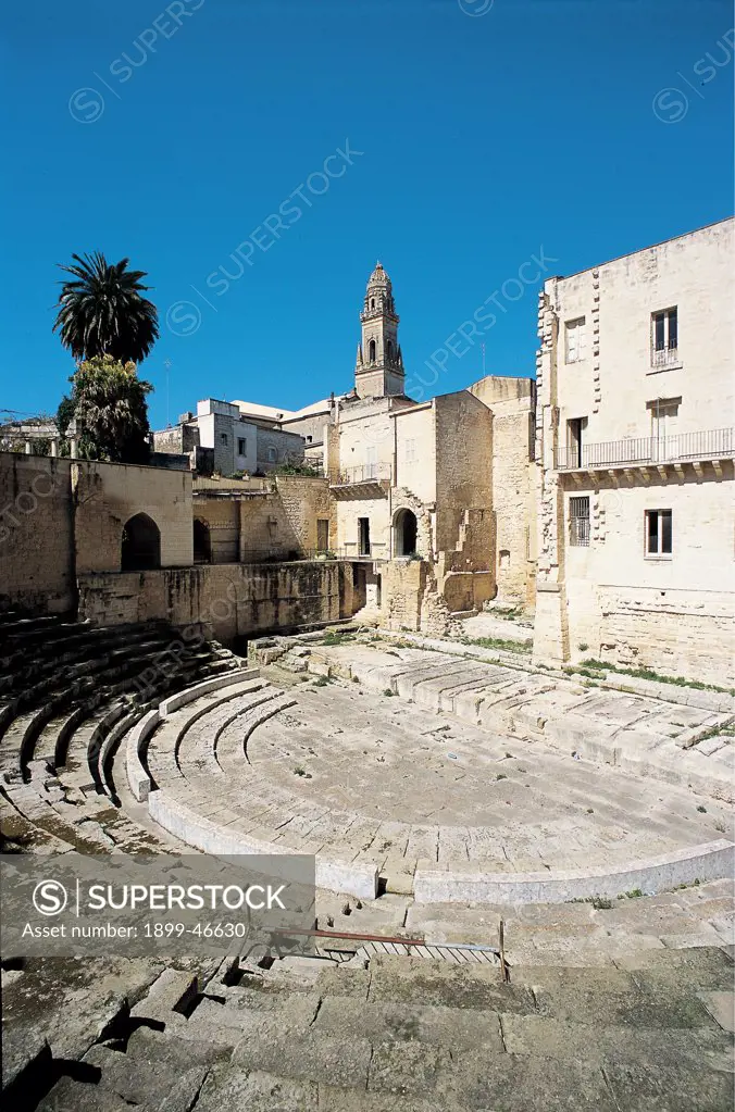 Roman Theatre - Lecce, by Unknown artist, 1st Century, stone. Italy: Puglia: Lecce: Lecce: Roman Theater. Whole artwork. View Roman theater cavea steps proscenium