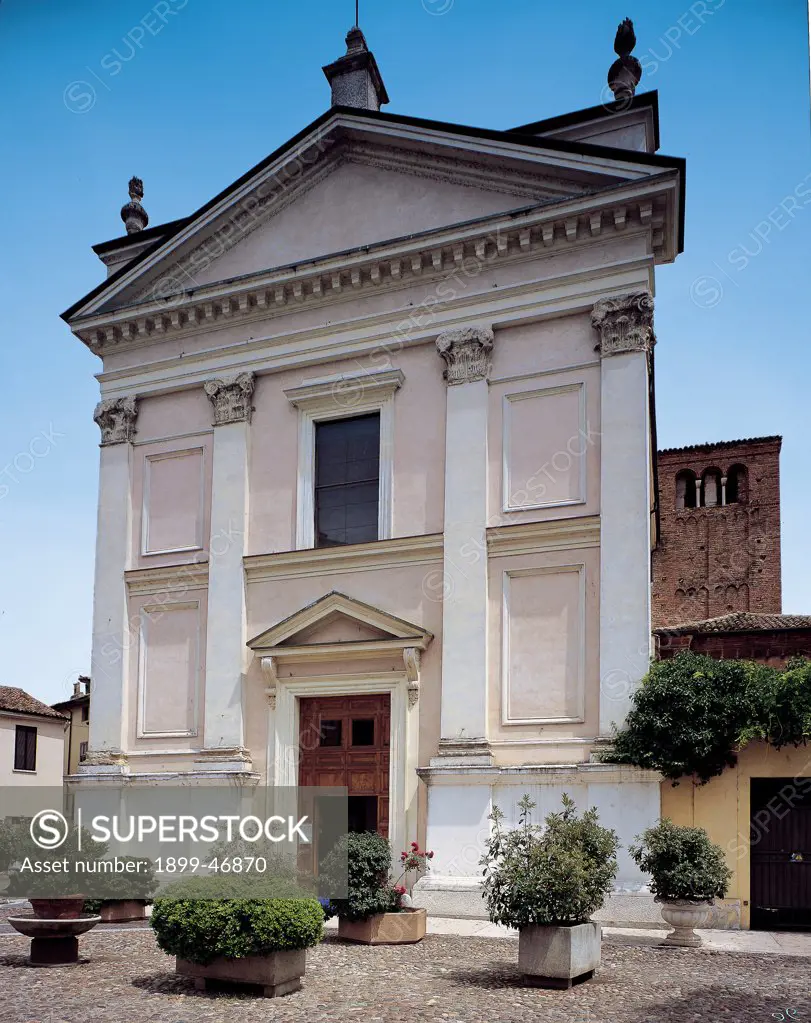 San Leonardo Church, Mantua, by Unknown artist, 1793, 18th Century, . Italy: Lombardy: Mantua: San Leonardo Church. View facade San Leonardo church Mantua tympanum/gable half-columns entablature