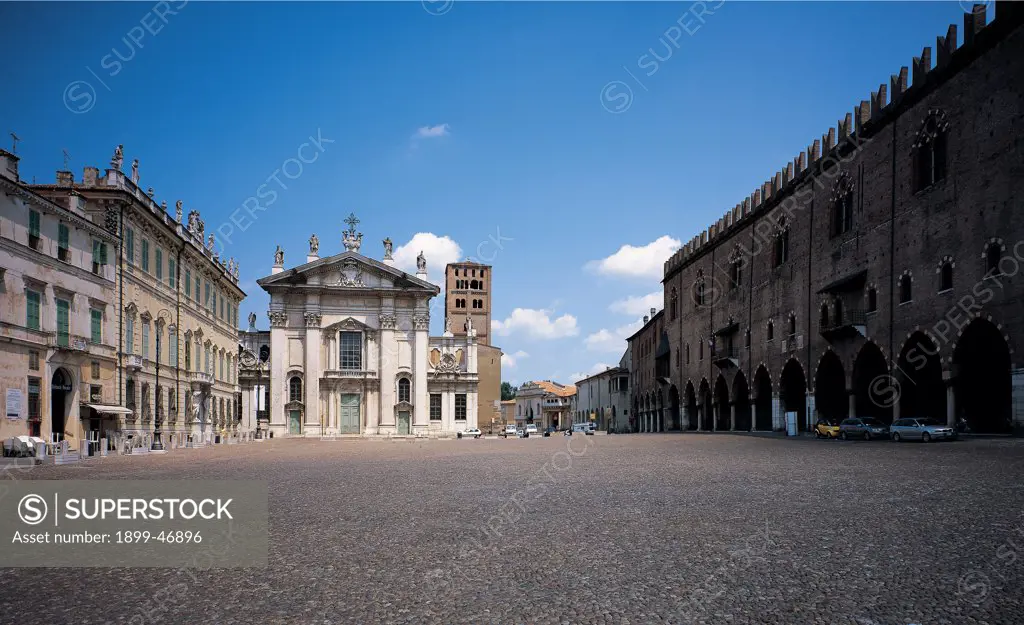 Piazza Sordello - Mantua, by Unknown artist, 17th Century, . Italy: Lombardy: Mantua: Piazza Sordello. View Mantua church facade Cathedral of San Pietro Bishop's Palace Ducal Palace Piazza Sordello
