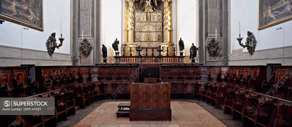 Wooden choir, Parma Cathedral, by Cristoforo da Lendinara, 15th Century, wood. Italy: Emilia Romagna: Parma: Cathedral. Detail. Wooden Choir Parma cathedral