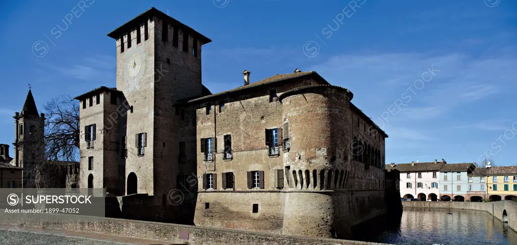 Fontanellato Castle, by Unknown artist, 1384, 14th Century, . Italy: Emilia Romagna: Parma: Fontanellato. View of Fontanellato Castle square tower crenellated walls moat