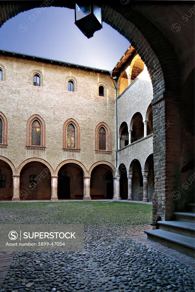 Fontanellato Castle, by Unknown artist, 1384, 14th Century, . Italy: Emilia Romagna: Parma: Fontanellato. View of Fontanellato Castle internal courtyard arch window