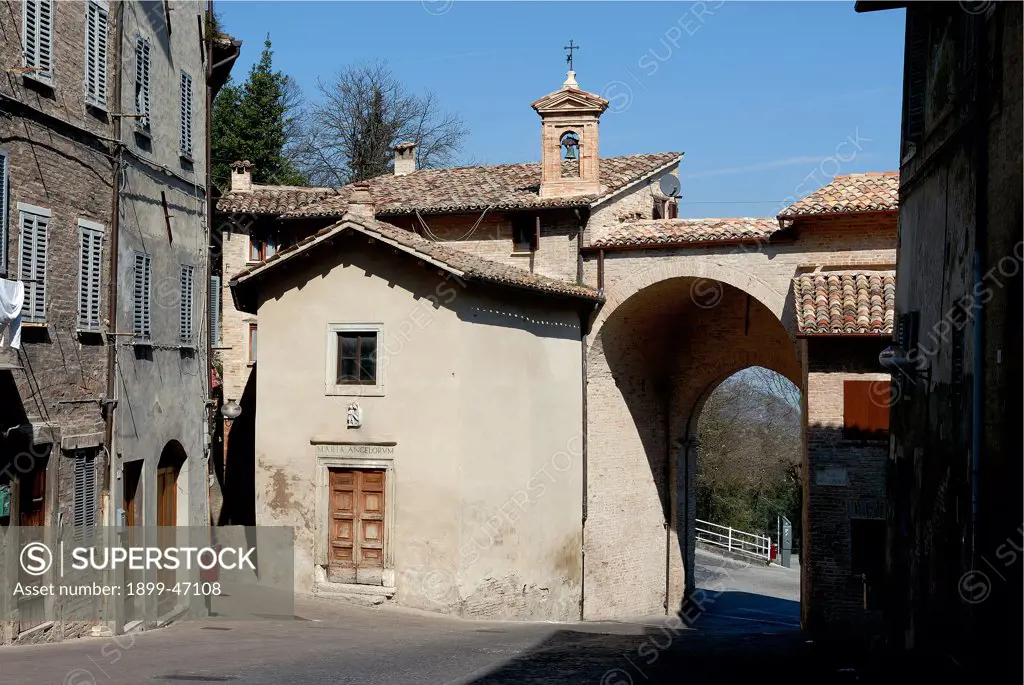 Porta Lavagine, by Unknown artist, Unknow, . Italy: Marche: Pesaro Urbino: Urbino: Porta Lavagine. Porta Lavagine church buildings houses city Urbino trees windows doorway