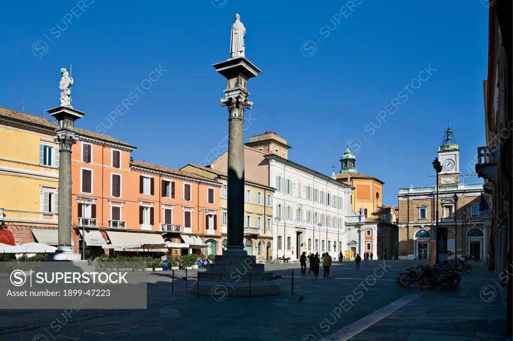 Piazza del Popolo, Ravenna, by Unknown artist, Unknow, . Italy: Emilia Romagna: Ravenna: Piazza del Popolo. View Piazza del Popolo Ravenna columns Venetian palace clock