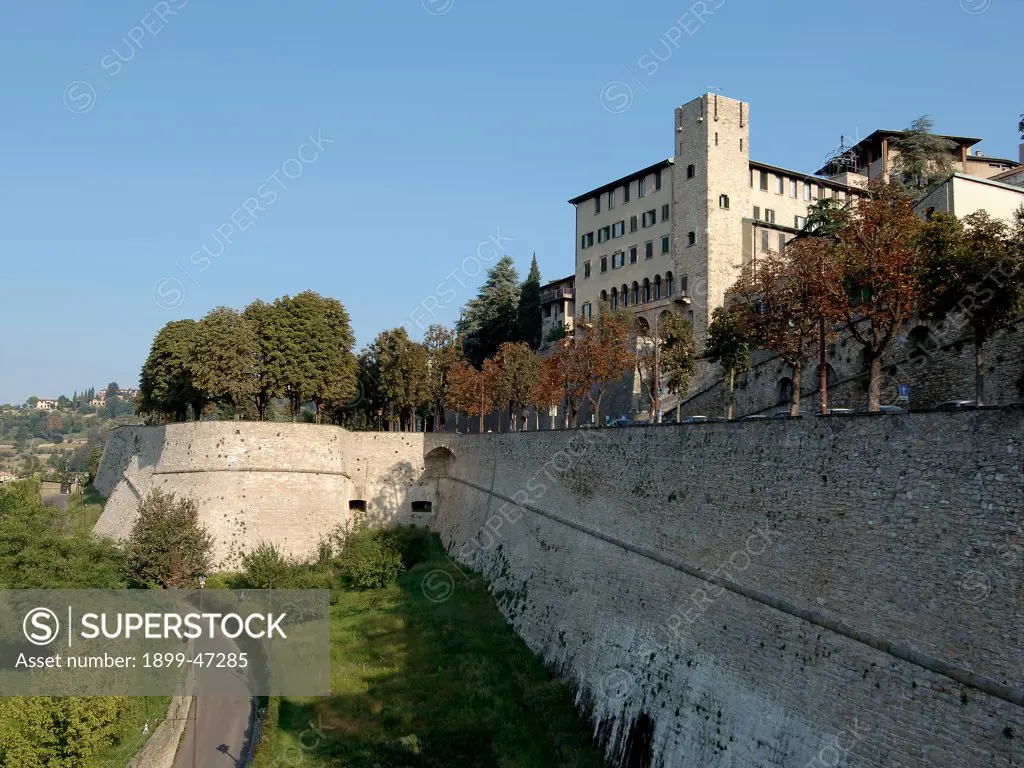 The Ring of Veneto Walls, by Unknown artist, 1561 - 1585, 16th Century, . Italy: Lombardy: Bergamo: The Ring of Veneto Walls. View Bergamo Venetian fortifications embrasures palazzo trees