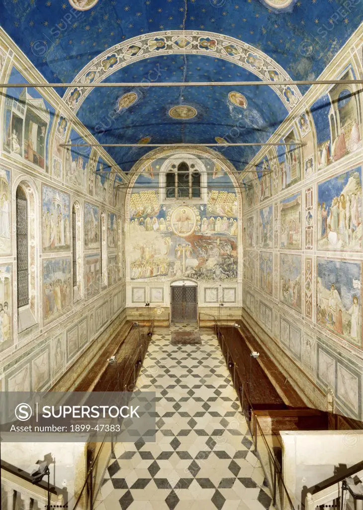 Fresco cycle in the Scrovegni Chapel, by Giotto, 1304 - 1306, 14th Century, fresco. Italy: Veneto: Padua: Scrovegni Chapel. Whole artwork. Chapel vault walls frescoes