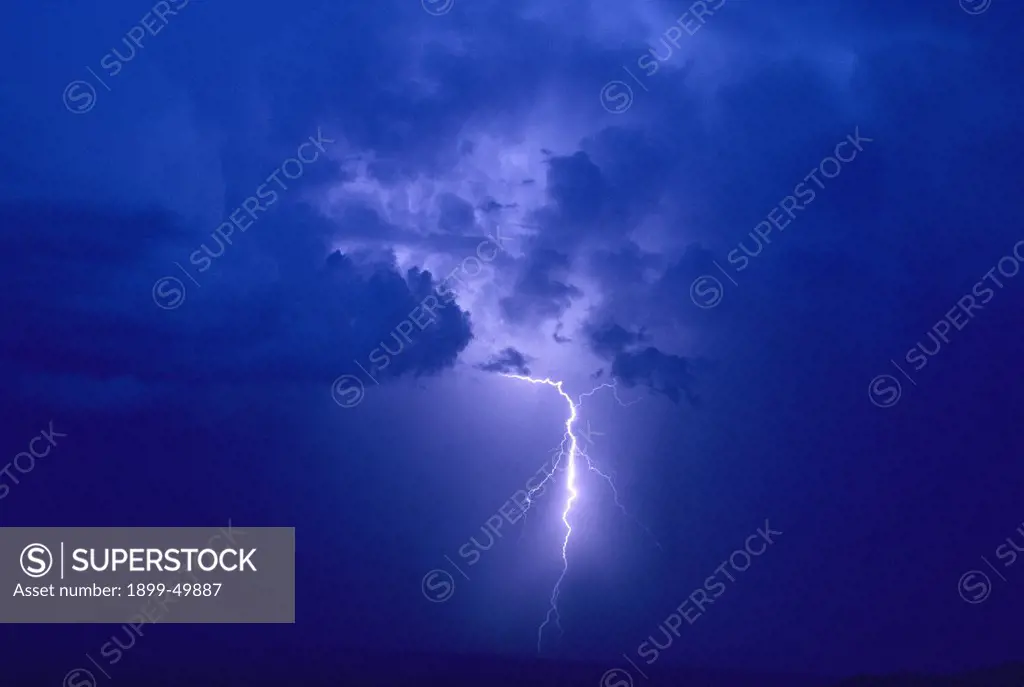 Cloud-to-ground lightning discharge.  Tucson, Arizona, USA.