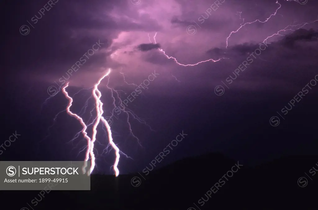 Rare photo of ribbon lightning produced by high-velocity wind.  Tucson Mountains, Tucson, Arizona, USA.