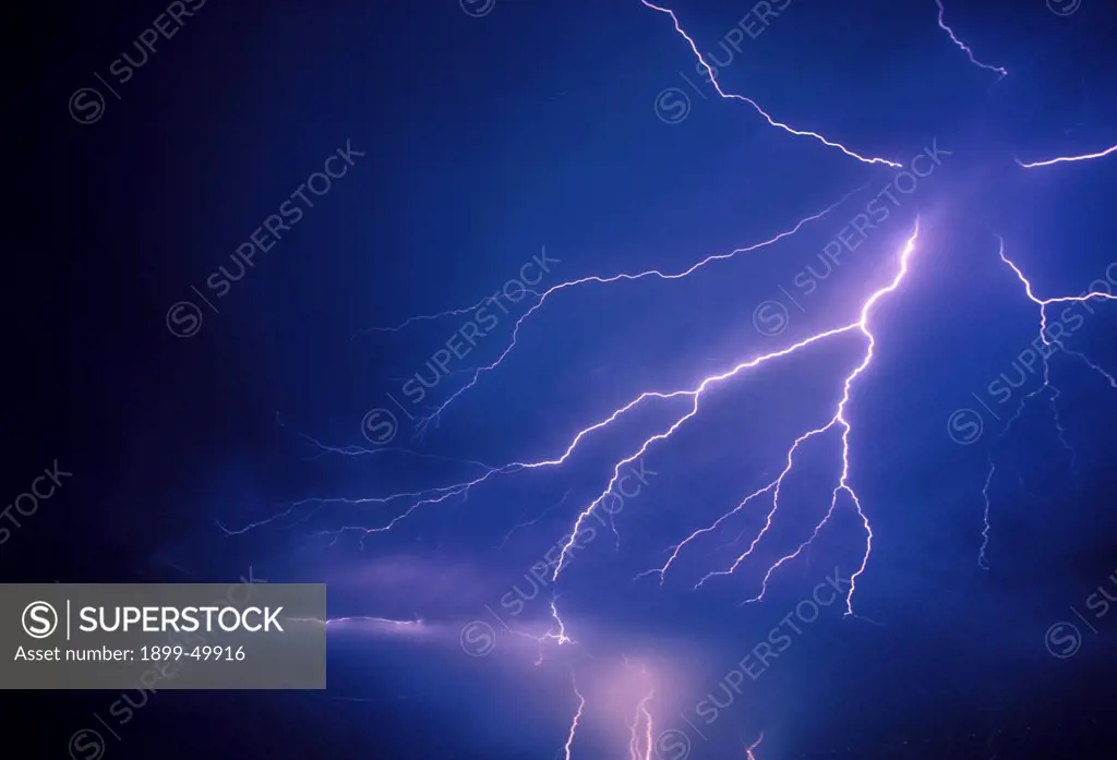 Dramatic flash of air discharge spider lightning.  Tucson, Arizona, USA.