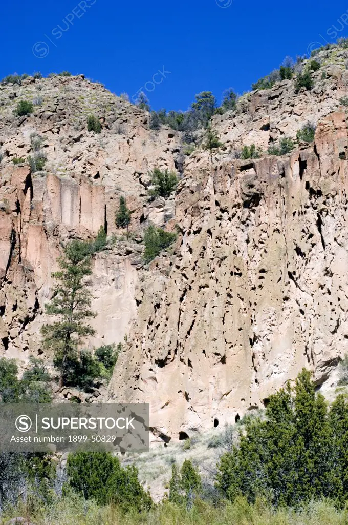 New Mexico, Bandelier National Monument. Frijoles Canyon. Main Loop Trail. Cave Dwellings