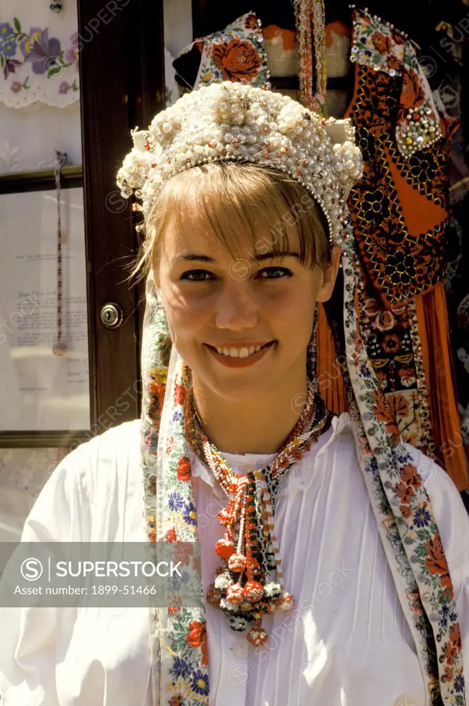 Czech Republic. Prague. Girl In Traditional Dress