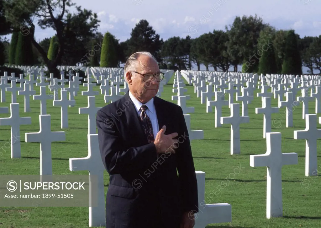 France, Normandy. U.S. War Veteran At U.S. Military Cemetery