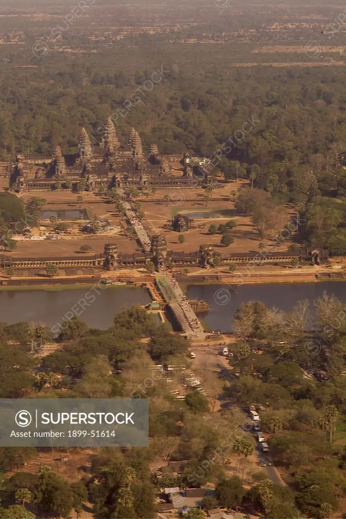 Cambodia. Siem Reap. Aerial View Of Angkor Wat.