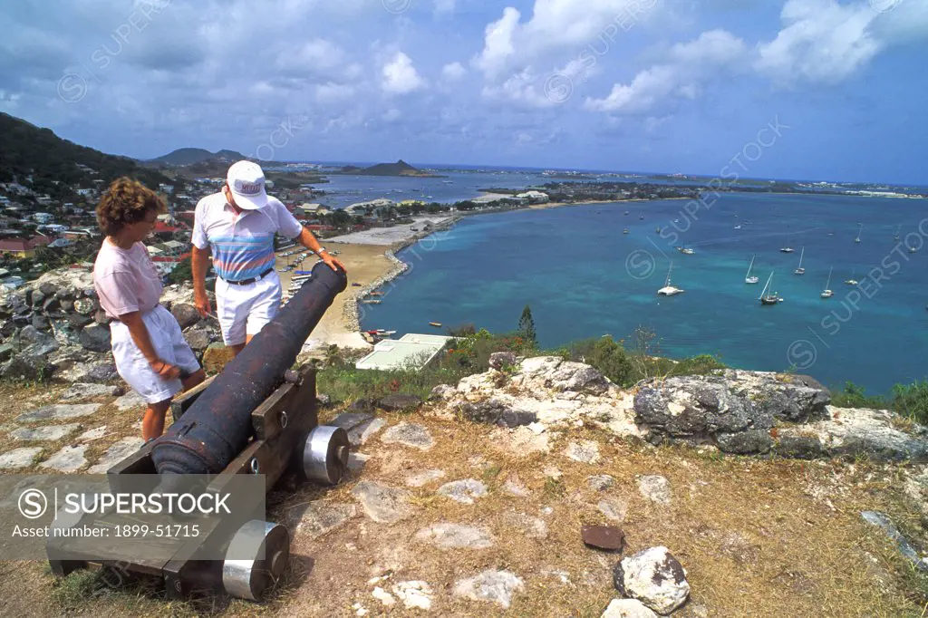 St. Maarten. Tourists At Fort Above Marigot.