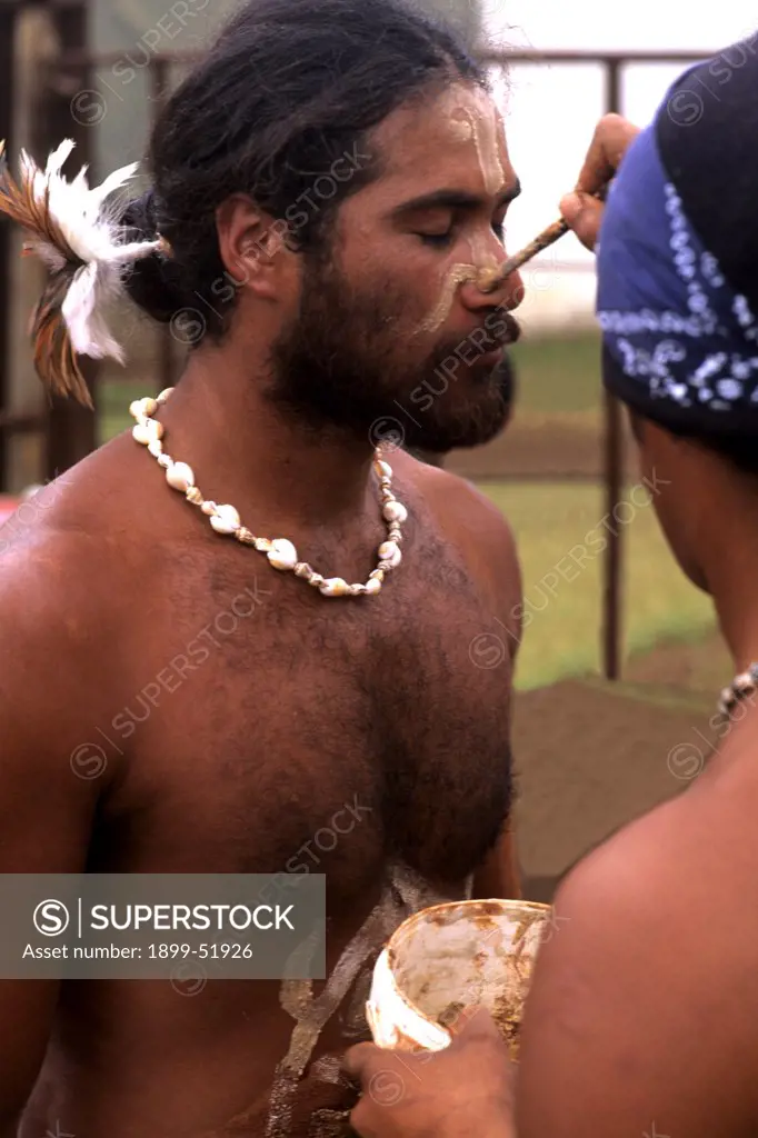Easter Island. Native Man Preparing To Compete In Banana Race During Tapati Festival Rapa Nui
