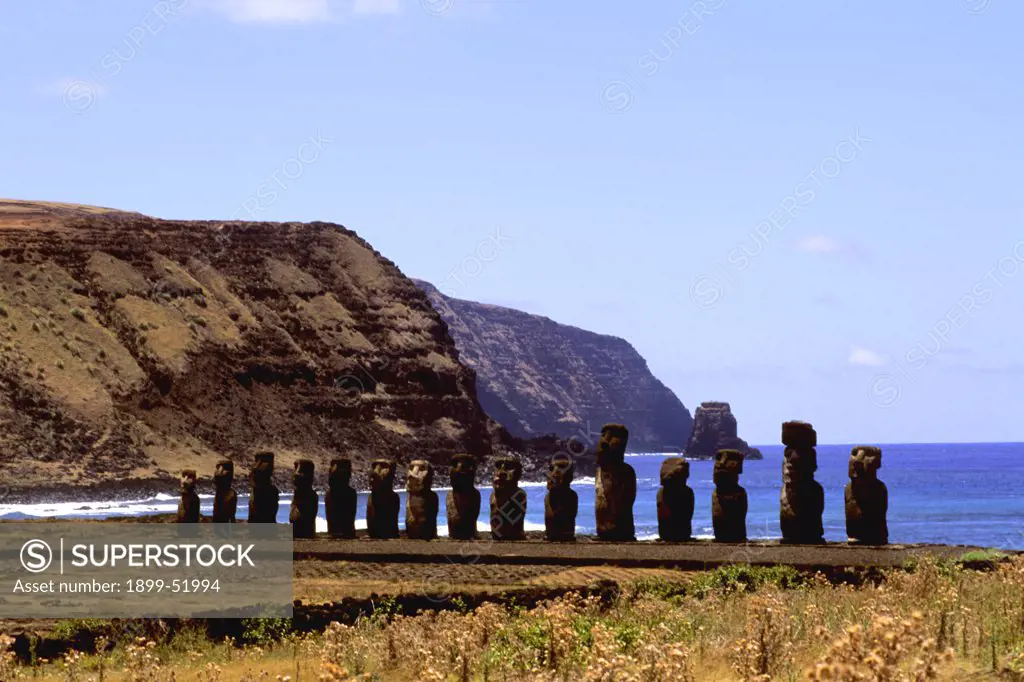 Easter Island, Ahu Tongarriki Platform For Tapati Festival Rapa Nui