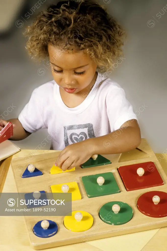 Girl Working With Blocks To Learn Shapes