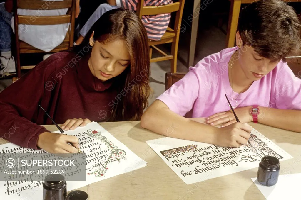 Students Working On Calligraphy