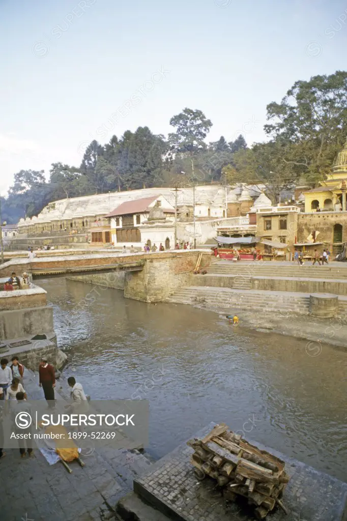 Nepal, Katmandu. Cremation Preparations On The Banks Of The Baymati River