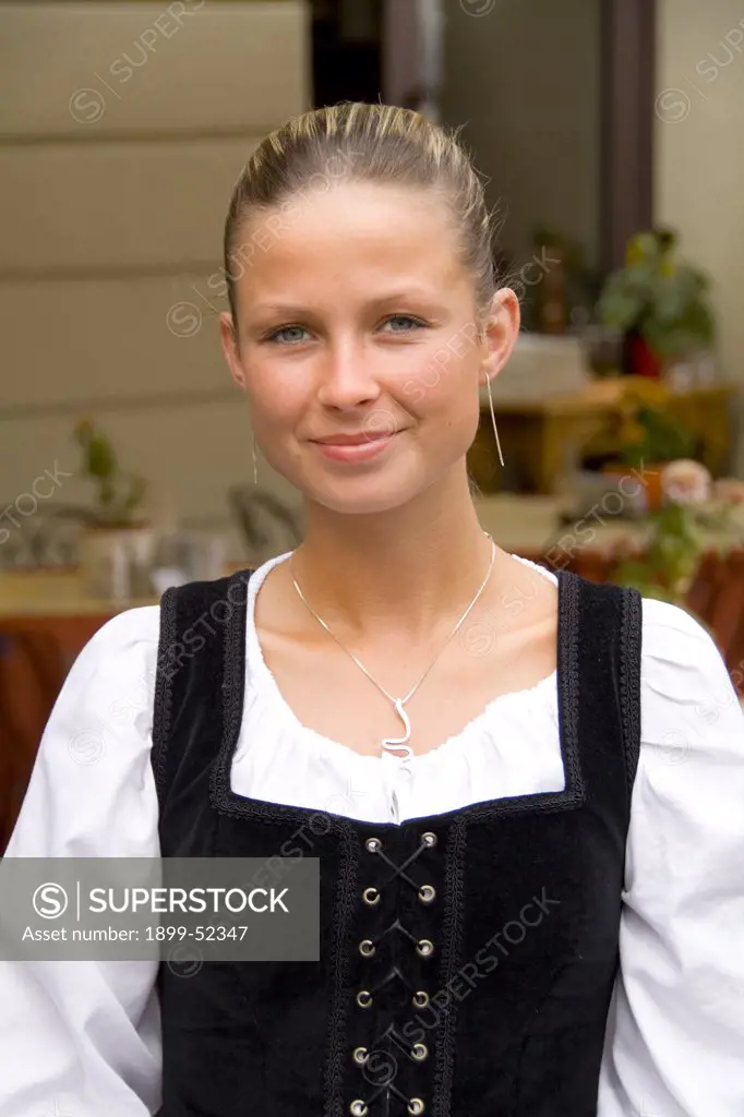 Czech Female In Traditional Dress. Cesky Krumlov In Czech Republic