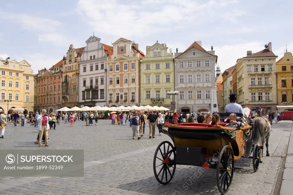 Horse Carriage Ride In The Old Town District Of City Of Prague In Czech Republic