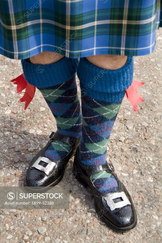 Closeup Of Outfit Of Bag Pipe Player At The Loch Ness Area Near Drumnadrochit, Scotland