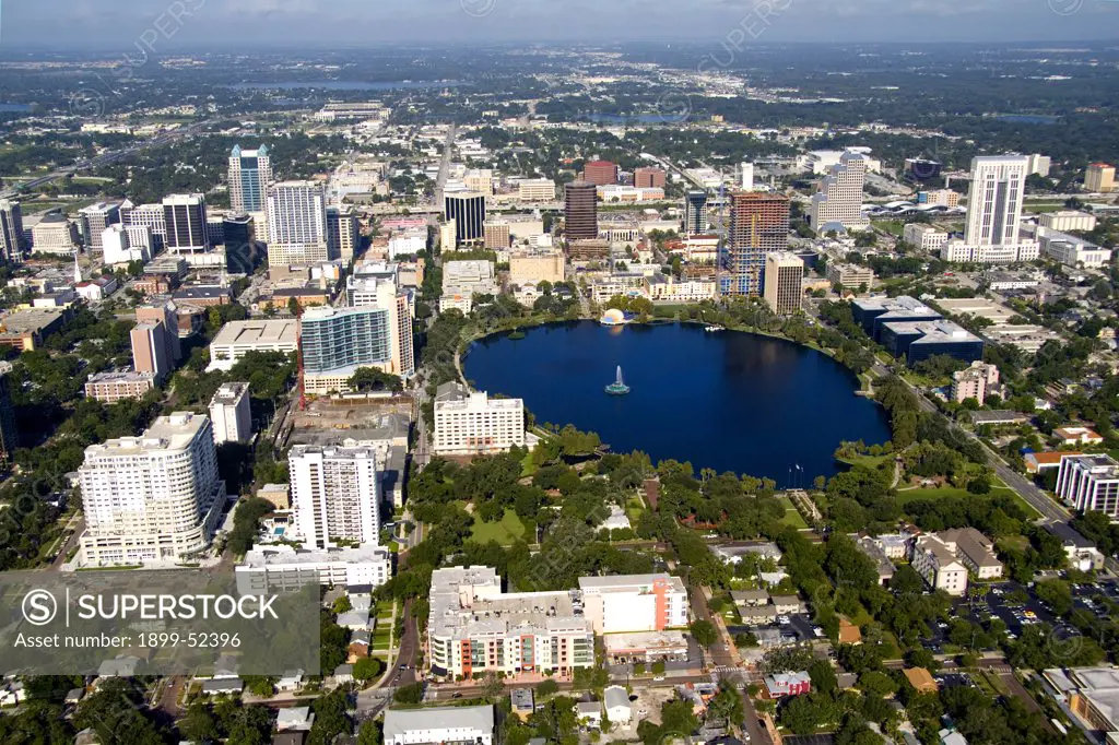 Aerial Of Orlando Florida, Lake Eola