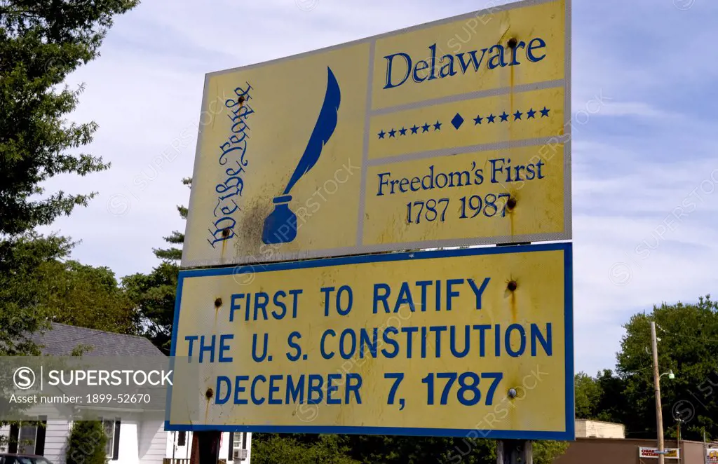 Welcome To Delaware Sign. First State In Us History And First To Ratify Us Constitution In 1787