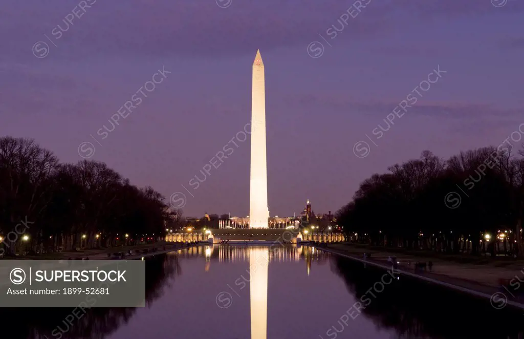 Washington Monument With Capital Building At Night, Washington, Dc