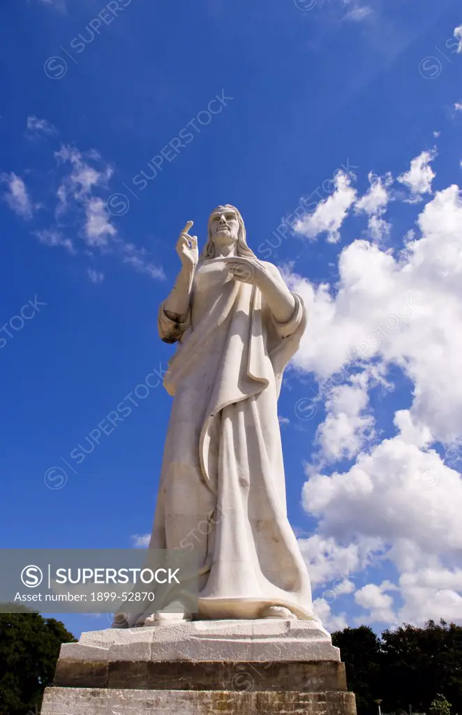 Close Up Of Jesus Christ Statue On Top Of Mountain Overlooking Havana, Cuba