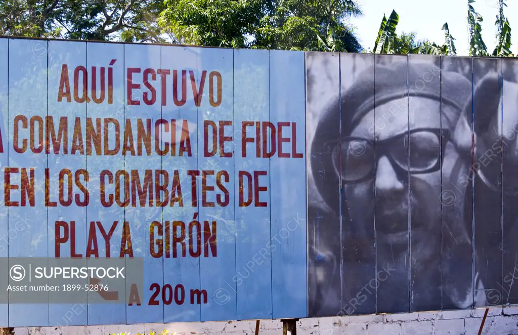 Billboard Celebrating Fidel Castro Victory At Bay Of Pigs Against Usa At Playa Giron In Cuba.