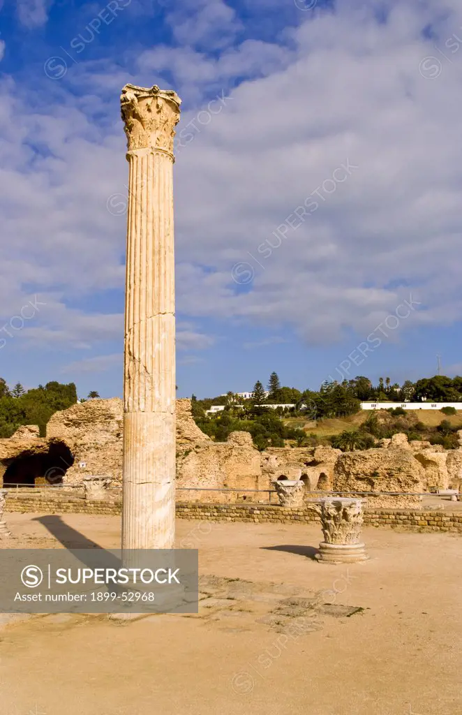 Pillar Of Carthage, Tunisia, Old City With Roman Baths Of Antoninus Pius