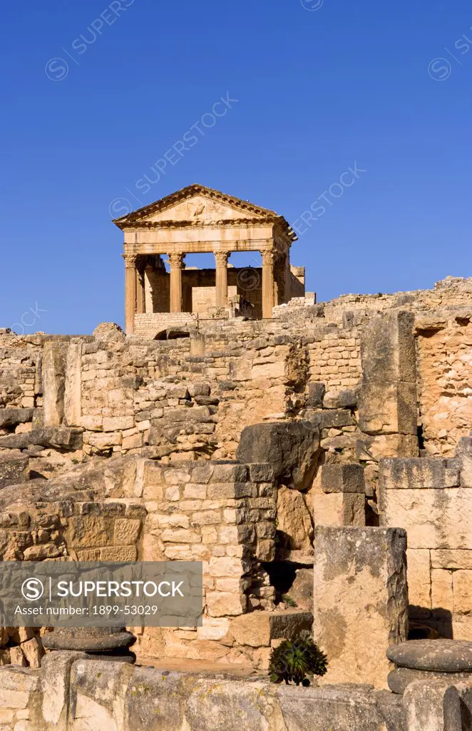 Forum And Capitol Temple In 2Nd Century Roman Ruins, Dougga, Tunisia