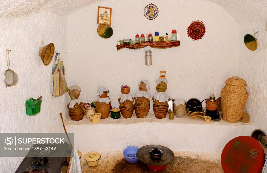 Kitchen With Jugs In Berber Village. Matmata, Tunisia, Cave House