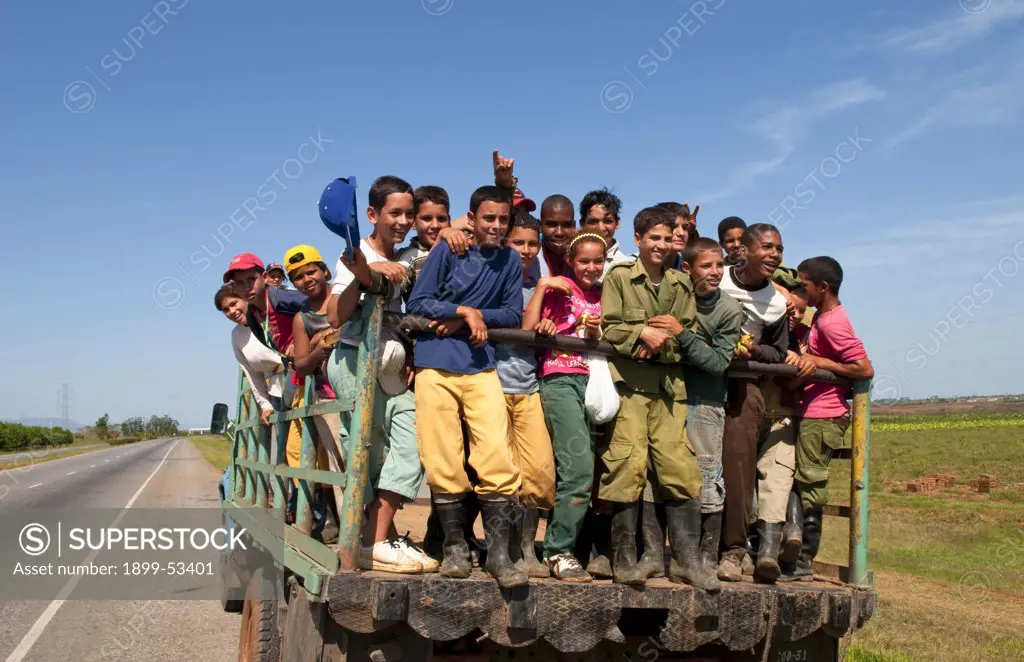 Young Students In Truck As They Combine Studies With Farm Work In Las Barrigonas In Cuba
