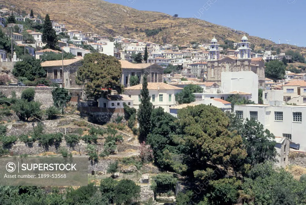 Greece, Samos, Houses On Hillside