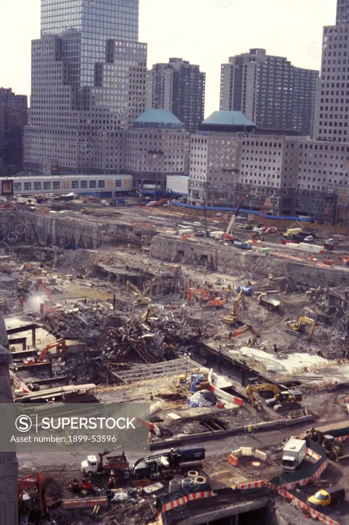 New York City. Post 9/11/01 World Trade Center Remains, Ground Zero. Recovery Effort.