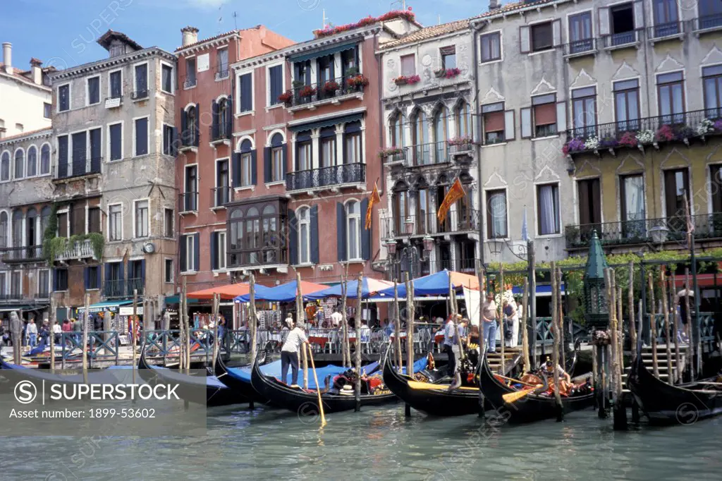 Italy. Venice. Gondolas At Dock