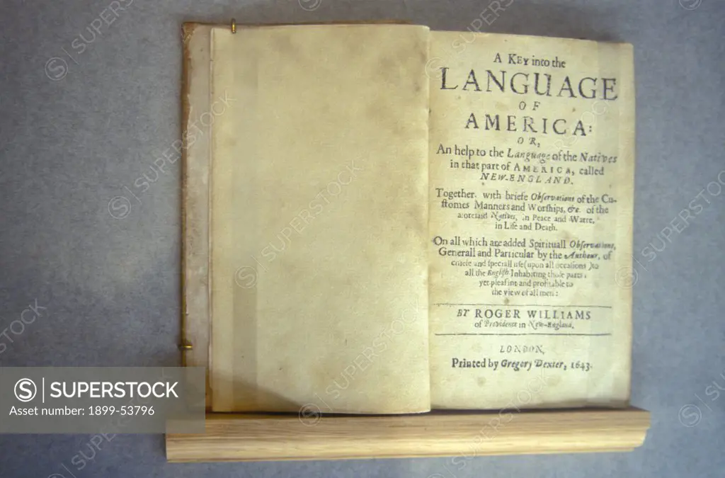 Rhode Island. Providence. Roger Williams National Memorial. Title Page Of ""A Key Into The Language Of America"" By Roger Williams.