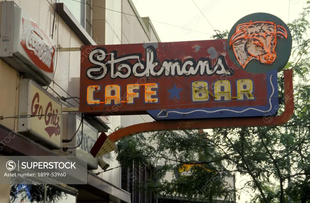 Montana. Missoula. Stockman'S Cafe Neon Sign.