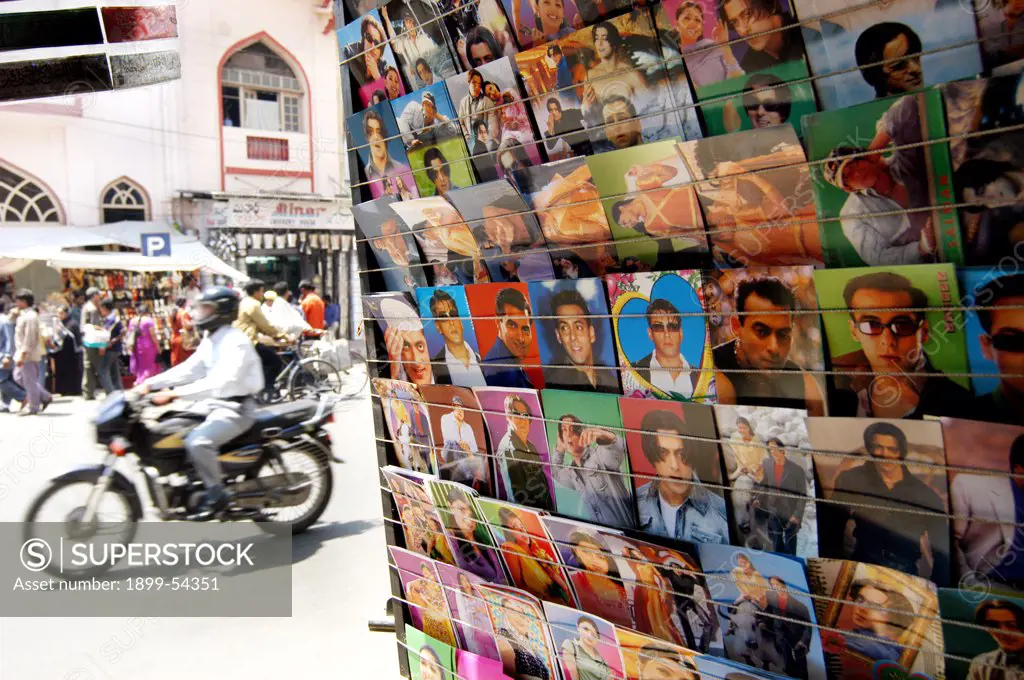 Postcards Of Indian Film Star Salman Khan Displayed In Shop For Sale In Old City Of Hyderabad, Andhra Pradesh, India