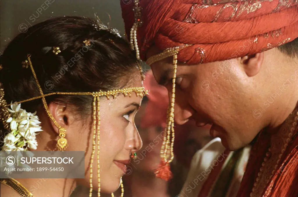 Indian Maharashtrian Wedding Ceremony. Hindu Bride And Groom