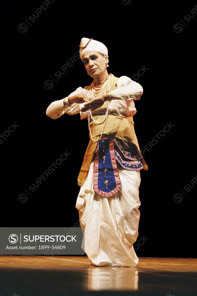 Indian Folk Dancer Student Of Ghanakanta Bora, Performing A Solo Assamese Sattriya Dance, Assam, India