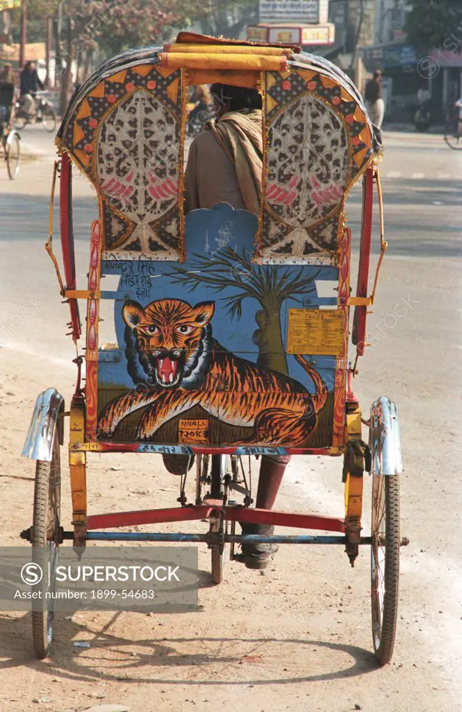 Painting Of Tiger On Tri-Cycle Rickshaw, Allahabad City, Uttar Pradesh, India