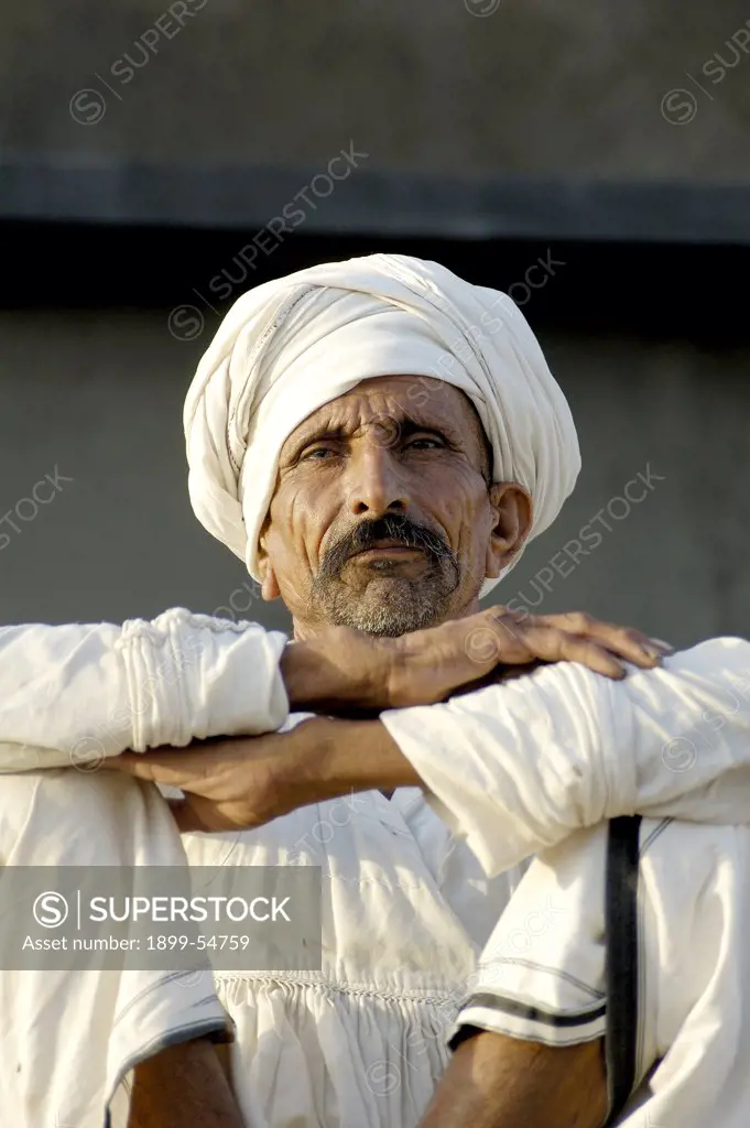 Rabari Tribe. Man Wearing White Turban, Anjar, Kutch, Gujarat, India