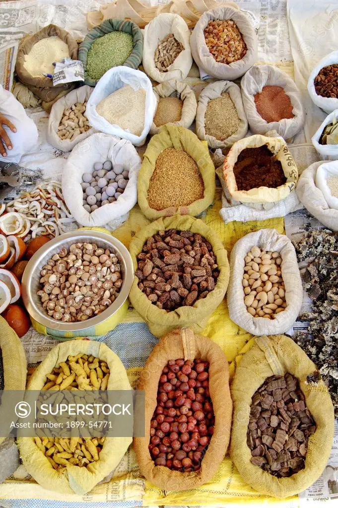 Indian Spices Kept In Jute Bags For Sale In A Market In India